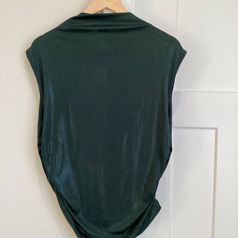 Anthropologie Mock-Neck Ruched Dressy Shine Sleeveless Blouse Maeve XL Green NWT - Picture 10 of 13